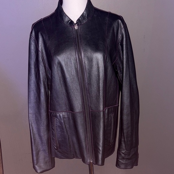 Reversable Lambskin Leather Jacket purple & charcoal grey!new#metallicjacket - Picture 5 of 8